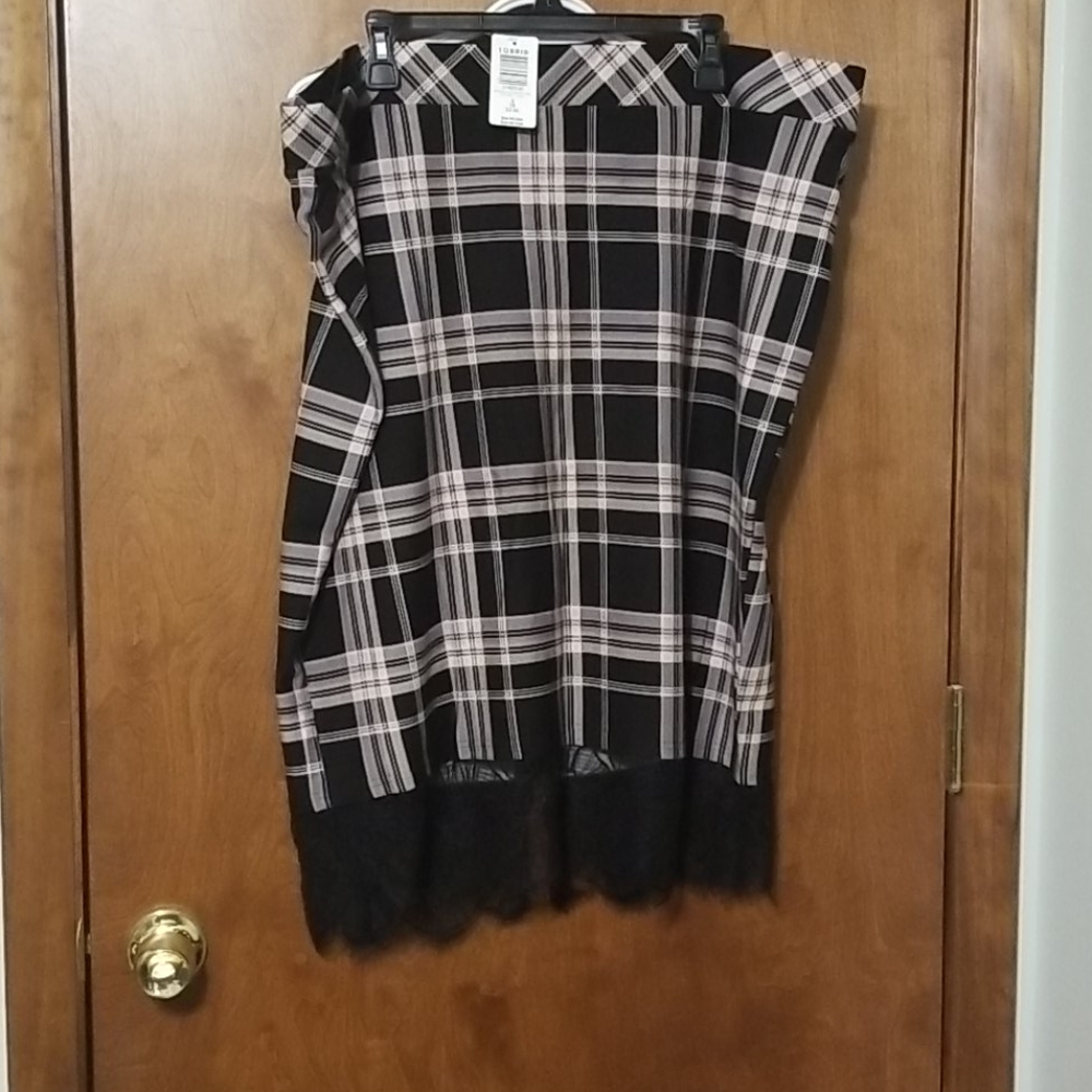 Torrid Black/Pink Plaid Longer Pencil Skirt